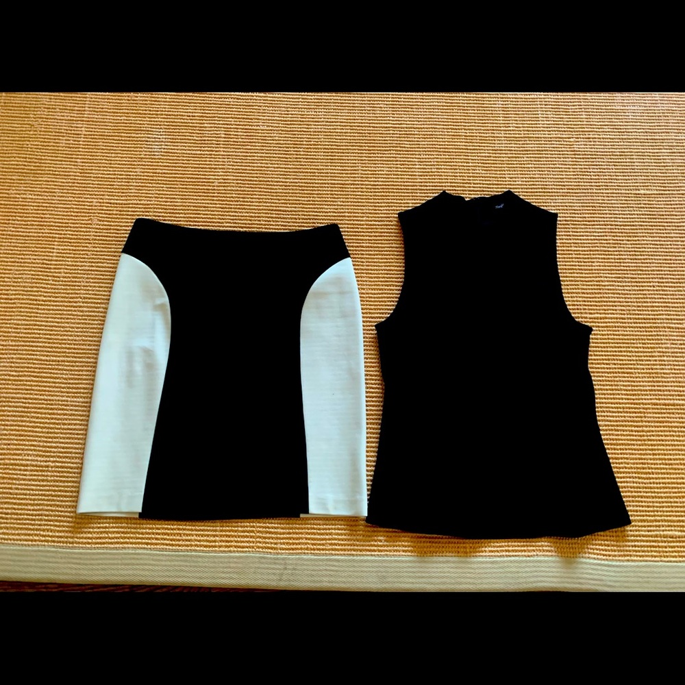 J.McLaughlin color block skirt paired with mock neck peplum top